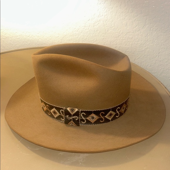 Stetson Accessories - Vintage Stetson 4X Beaver Western Hat – Size 7 3/8 – Tan Felt – Made in USA